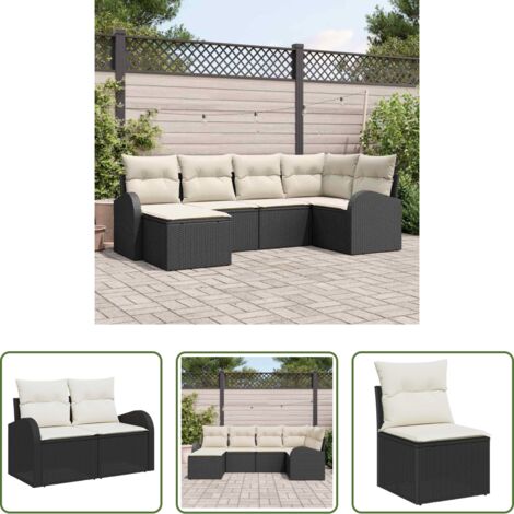 vidaXL Design modulare -  Set di divani con cuscino 6 pcs Nero e Bianco polyrattan
