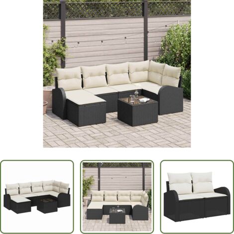 vidaXL Design modulare -  Set di divani con cuscino 7 pcs Nero e Bianco polyrattan