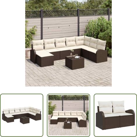vidaXL Design modulare -  Set di divani con cuscino 9 pcs Marrone e bianco polyrattan