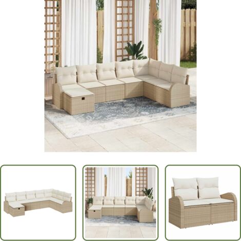 vidaXL Design modulare - Set di divani con cuscino beige e panna polyrattan