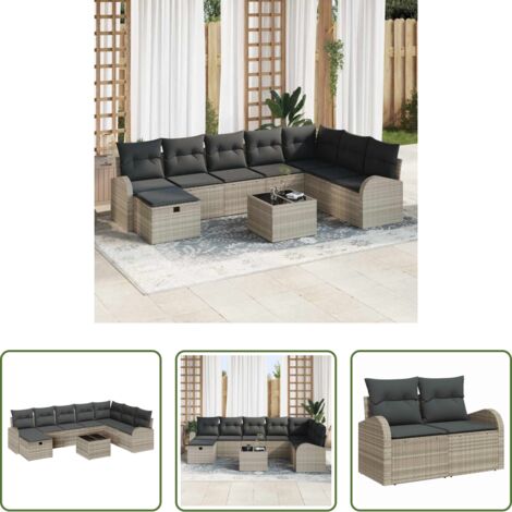 vidaXL Design modulare -  Set di divani con cuscino Grigio chiaro polyrattan