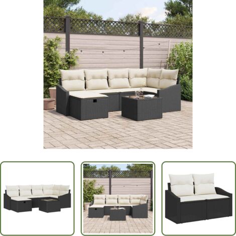 vidaXL Design modulare -  Set di divani con cuscino Nero e Crema polyrattan