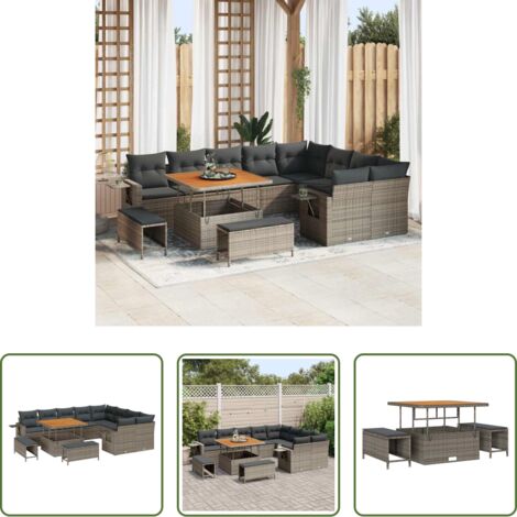 vidaXL Design modulare -  Set Divano da Giardino 12 pcs Grigio polyrattan