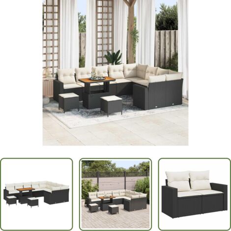 vidaXL Design modulare - Set Divano da Giardino 12 pcs Nero polyrattan