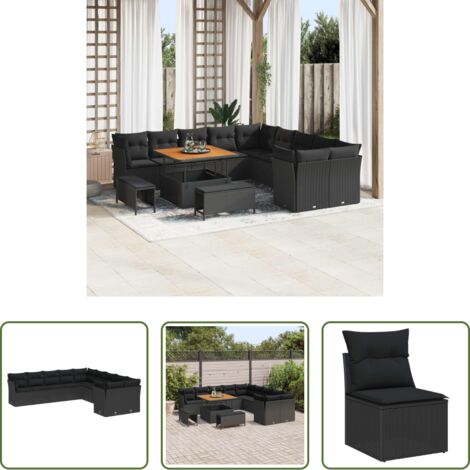 vidaXL Design modulare -  Set Divano da Giardino 13 pcs Nero polyrattan