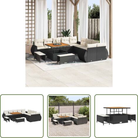 vidaXL Design modulare -  Set Divano da Giardino 13 pcs Nero polyrattan