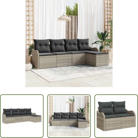 vidaXL Design modulare -  Set Divano da Giardino 5 pcs Grigio chiaro polyrattan