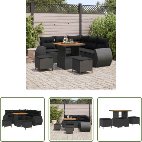 vidaXL Design modulare -  Set Divano da Giardino 8 pcs Nero polyrattan