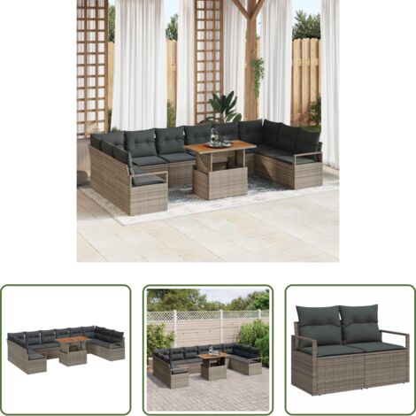 vidaXL Design modulare -  Set Divano da Giardino con cuscino 11 pcs Grigio e Marrone