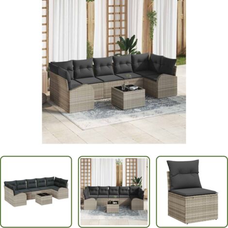 vidaXL Design modulare -  Set Divano da Giardino Grigio chiaro 55 x 55 x 37 cm polyrattan