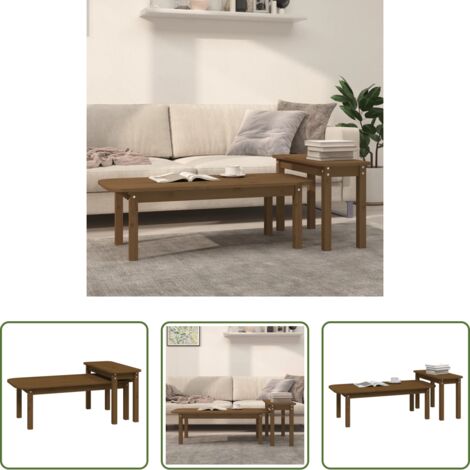 vidaXL Design salvaspazio -  Set Tavolini da Salotto 2 pz Ambra in Legno Massello di Pino