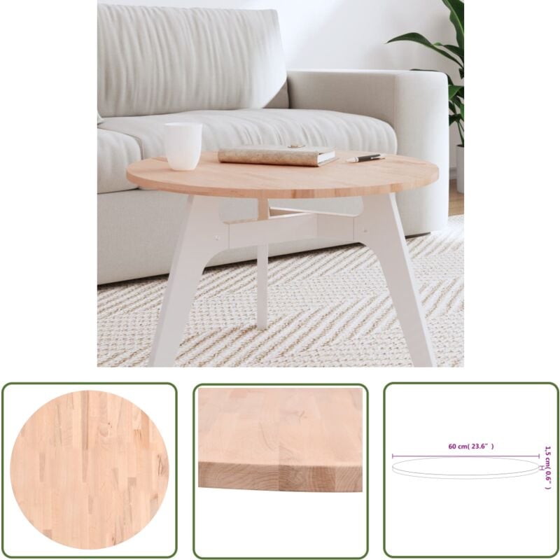 The Living Store - vidaXL Dessus de table Ø60x1,5 cm rond bois massif de hêtre