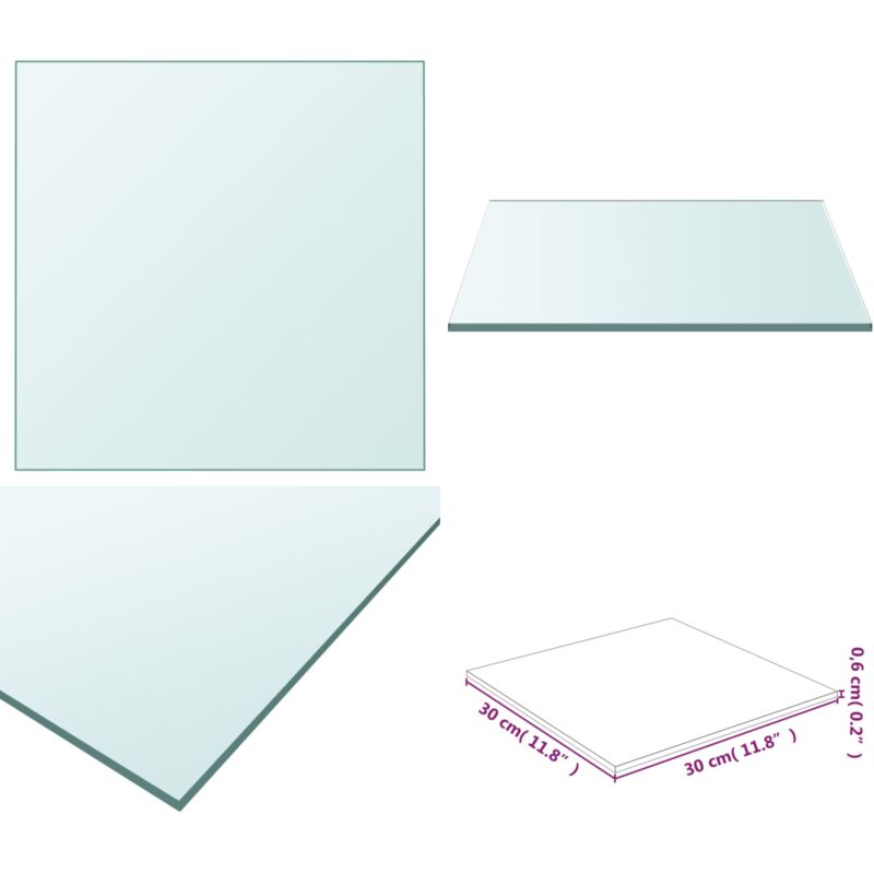 vidaXL Dessus de table Transparent 30x30 cm Verre trempé