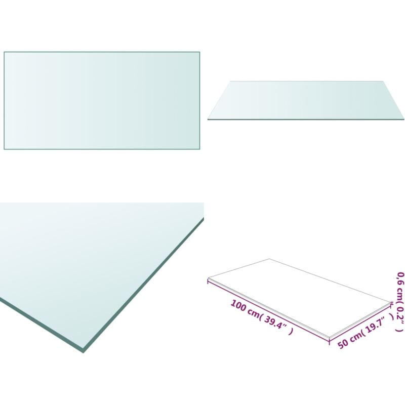 Dessus de table Transparent 50x100 cm Verre trempé - Vidaxl