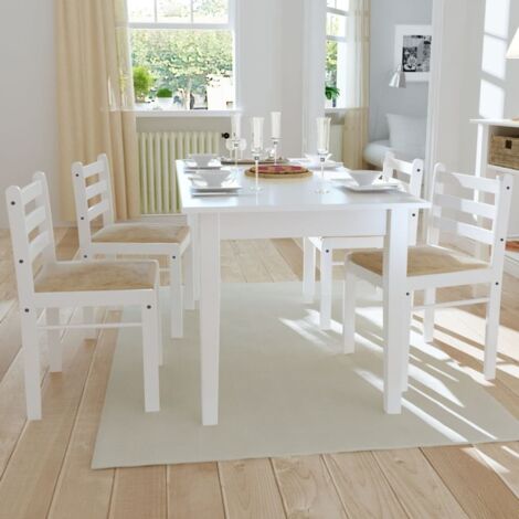 vidaXL Dining Chairs 4 pcs White Solid Rubber Wood and Velvet