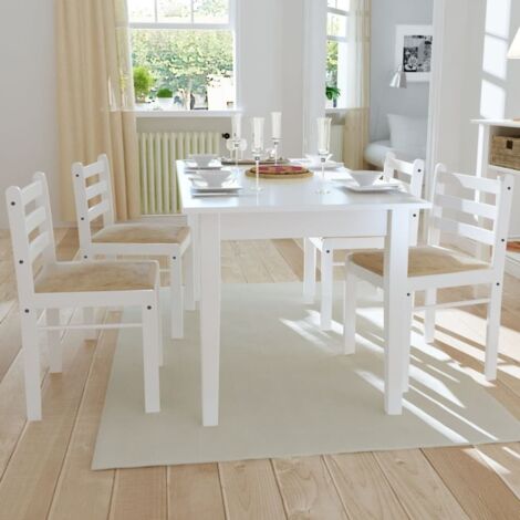 vidaXL Dining Chairs 4 pcs White Solid Rubber Wood and Velvet