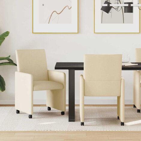 vidaXL  Dining Chairs with Wheels  2 pcs Cream 57 x 66 x 94 cm Fabric