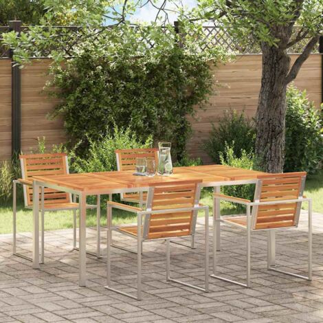 vidaXL  Dining Table  180x90x75 cm Solid Acacia Wood and Stainless Steel