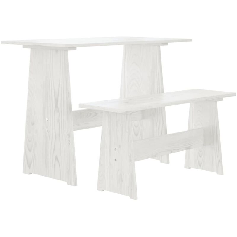 Dining Table With Bench White Solid Pinewood Vidaxl White