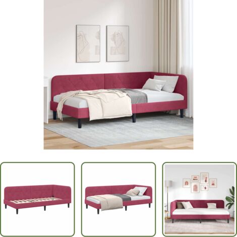 vidaXL Diseño en L -  Estructura de cama en esquina Rojo vino 90 x 190 cm Terciopelo