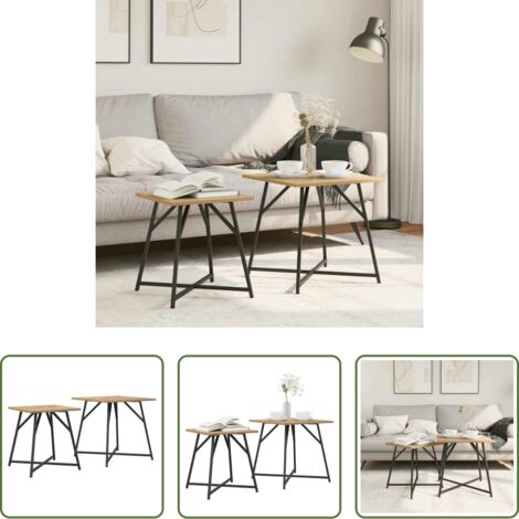 vidaXL Diseño industrial -  Conjunto de mesas auxiliares 2 pcs Roble Artisan y Negro