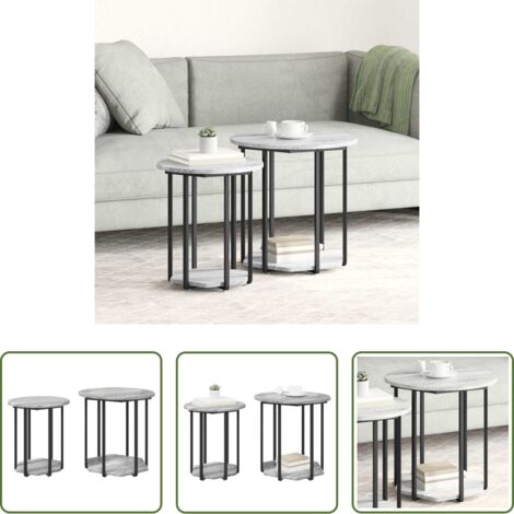 vidaXL Diseño industrial -  Conjunto de mesas auxiliares con estante 2 pcs Gris