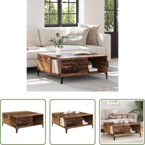 vidaXL Diseño industrial -  Mesa de Café Madera Vieja 80 x 80 x 36,5 cm