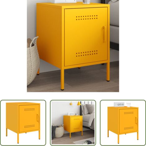 vidaXL Diseño industrial -  Mesita de noche de acero amarillo mostaza 36x39x50,5 cm