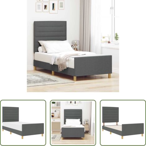 vidaXL Diseño minimalista -  Estructura de cama con cabecera Gris oscuro 100 x 200 cm tela