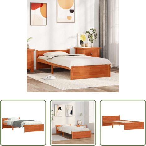 vidaXL Diseño minimalista -  Estructura de cama Marrón cera 205.5 x 95.5 x 51 cm