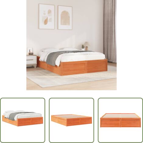 vidaXL Diseño moderno -  Cama sin colchón madera maciza de pino marrón cera 140x190 cm