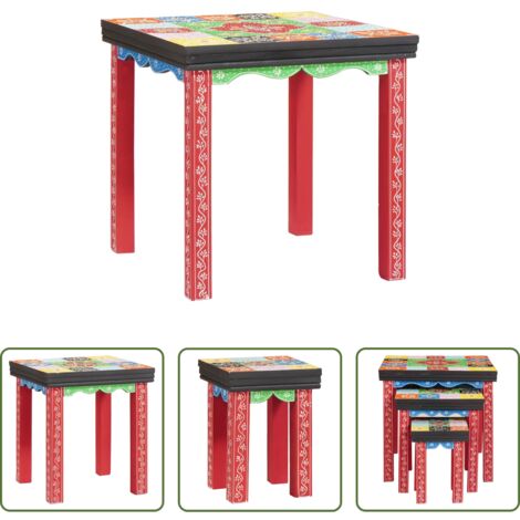 vidaXL Diseño moderno -  Mesa cuadrada 3 pcs Multicolor