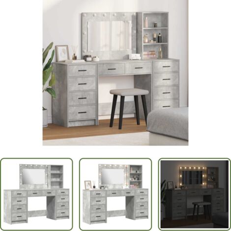 vidaXL Diseño moderno -  Mesa Tocador con cajón 3 pcs Gris Concreto Madera de ingeniería