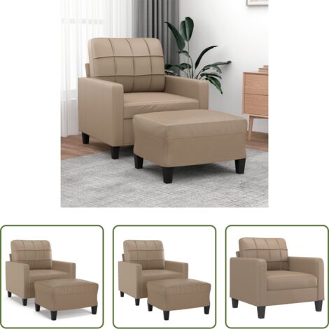 vidaXL Diseño moderno -  Sillón con taburete cuero sintético color capuchino 60 cm
