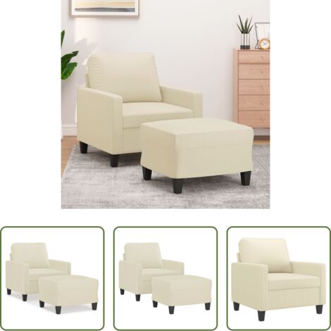 vidaXL Diseño moderno -  Sillón con taburete cuero sintético color crema 60 cm