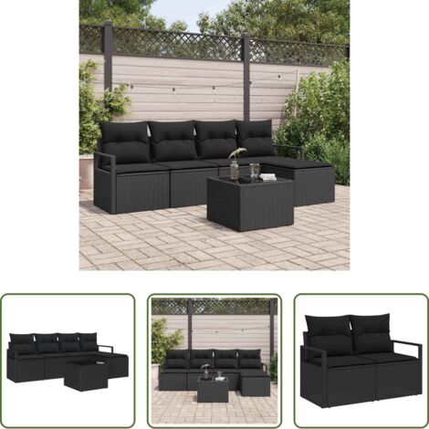 vidaXL Diseño modular -  Juego de Sofá con cojín 6 pcs Negro ratán sintético