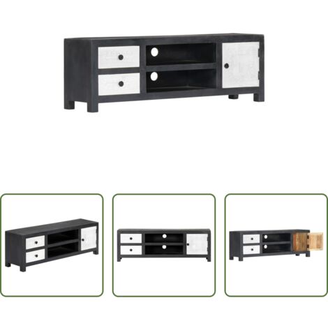vidaXL Diseño tallado a mano -  Mueble para TV tallado a mano mango gris blanco 120x30x40 cm