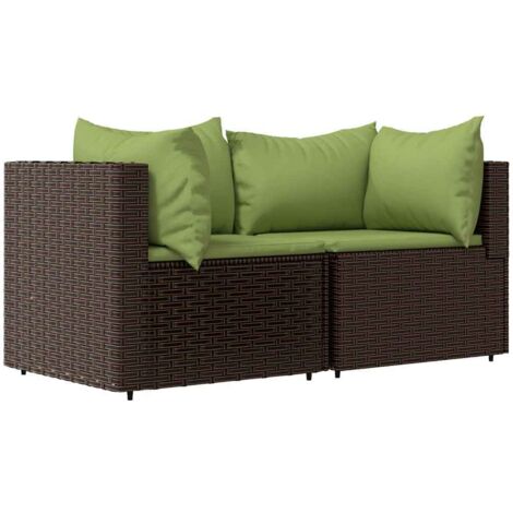 vidaXL Divani Angolari da Giardino con Cuscini 2pz Polyrattan Marrone