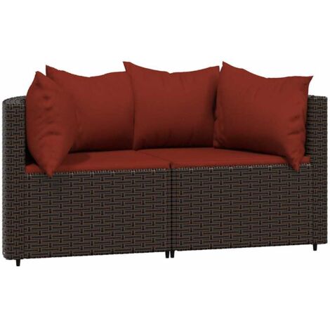 vidaXL Divani Angolari da Giardino con Cuscini 2pz Polyrattan Marrone