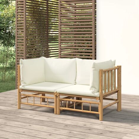 vidaXL Divani Angolari da Giardino con Cuscini Bianco Crema 2pz Bambù