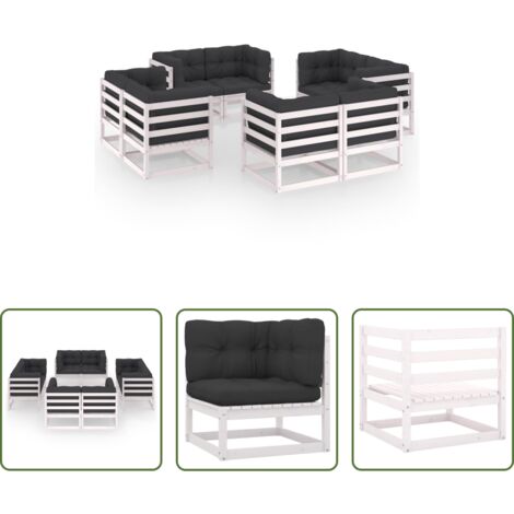 vidaXL Divani angolari -  Set Divani da Giardino 8 pz con Cuscini Legno Massello Pino