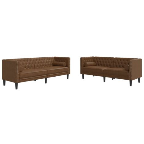 vidaXL Divani Chesterfield 2pz Cuscini Marrone Similpelle Scamosciata