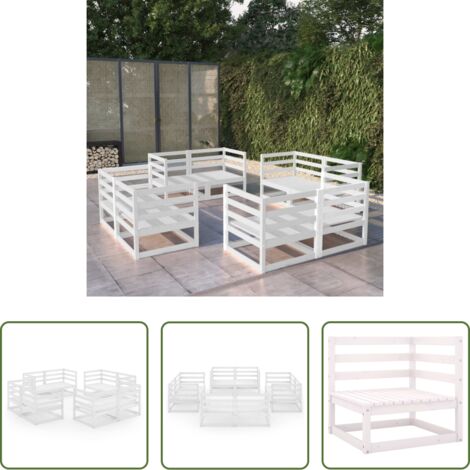 vidaXL Divani da esterno -  Set Divani da Giardino 8 pz Bianco in Legno Massello di Pino