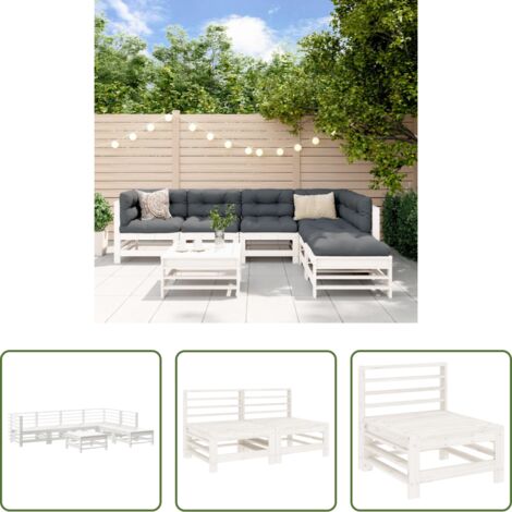 vidaXL Divani da esterno -  Set Salotto da Giardino 7 pz Bianco in Legno Massello di Pino