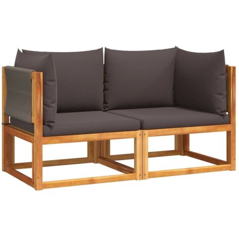 vidaXL Divani da Giardino Angolari con Cuscini 2 pz in Legno di Acacia e Corda