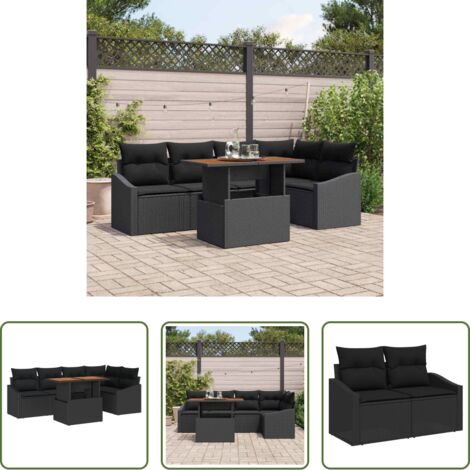 vidaXL Divani da giardino -  Set da Pranzo per Giardino con cuscino 6 pcs Nero e Marrone