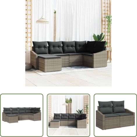 vidaXL Divani da terrazza -  Set da Pranzo per Giardino con cuscino 6 pcs Grigio