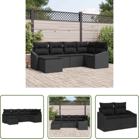 vidaXL Divani da terrazza -  Set da Pranzo per Giardino con cuscino 6 pcs Nero