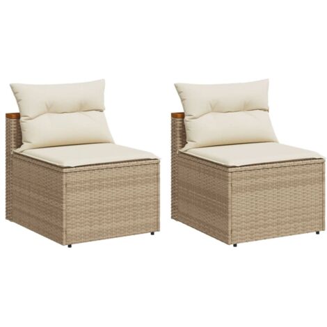 vidaXL Divani Giardino Senza Braccioli con Cuscini 2 Beige Polyrattan