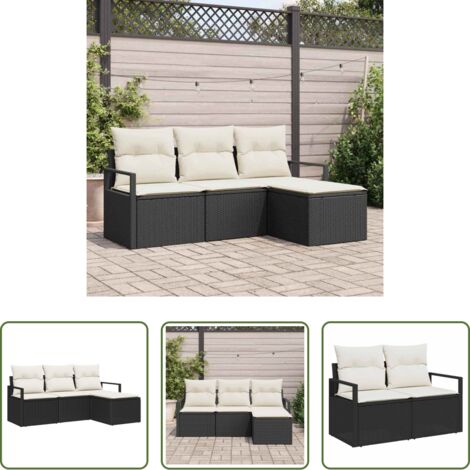 vidaXL Divani in polyrattan -  Set di divani con cuscino 4 pcs Nero polyrattan
